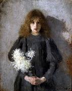 Olga Boznanska Girl with chrysanthemums Sweden oil painting artist